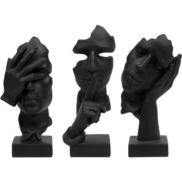 3 Pcs Thinker Statue, Silence is Gold Abstract Art Figurine, No Hear No See - Picture 1 of 6